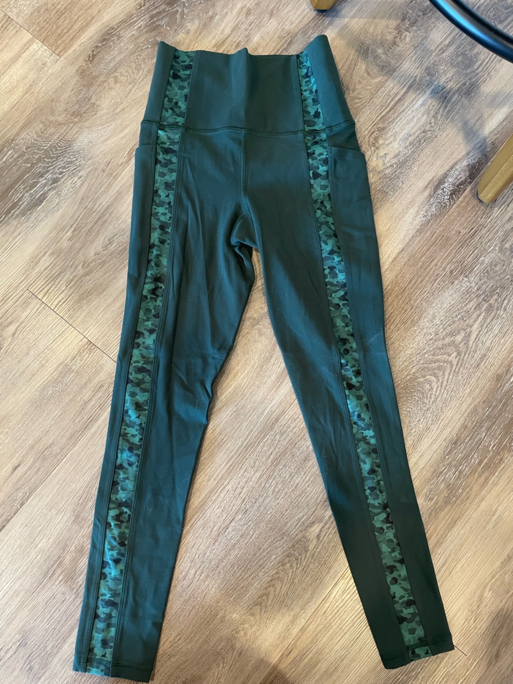 Athleta Dark Green Leggings with Camouflage Side Stripe